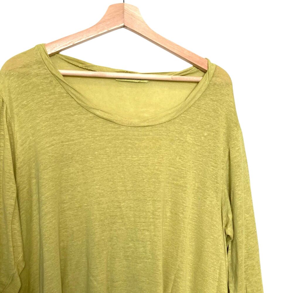 Cut Loose Womens Large Top Linen Green 3/4 Sleeve Boat Neck Blouse Asymmetrical - Picture 3 of 11